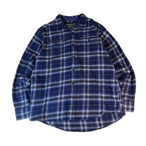 Woolrich Brawny Flannel Shirt Shacket Pockets Plaid Heavyweight Blue Men’s XL